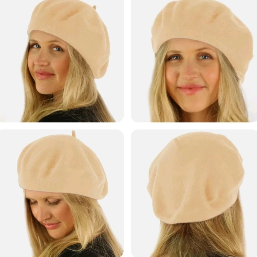 100% Off White/Creme Wool French Beret Tam HAT
